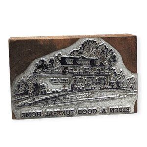 Vintage Letterpress Printing Wood Block: Elden A Good Funeral Home, Ohio